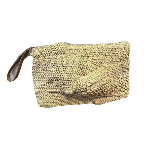 A New Day Clutch Womens Tan Beige Zip Closure Raffia Straw Wristlet Natural New - Picture 1 of 2